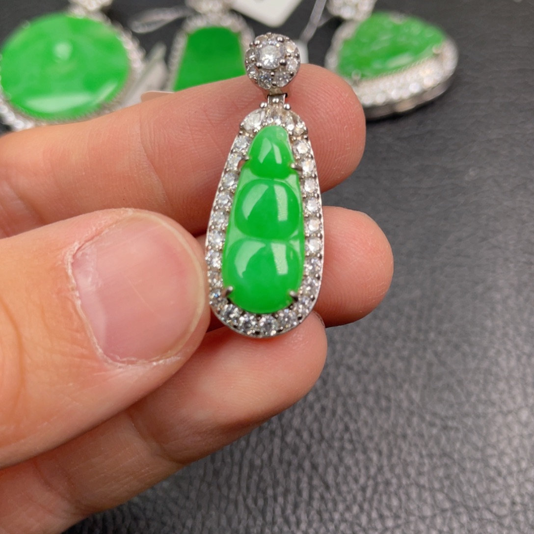 翡翠吊坠(不含链)银S925镶嵌吊坠