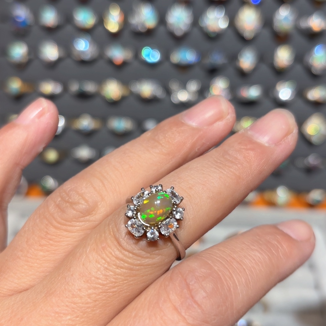 欧泊戒指银S925镶嵌欧泊戒指