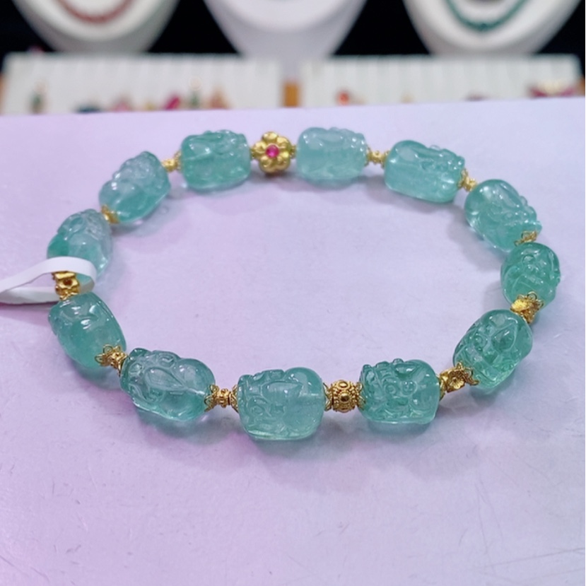 【闪购商品】碧玺手链18K金镶嵌碧玺貔貅手链