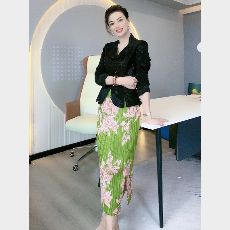 国风女装三C娘娘233027盘扣时尚百褶裙