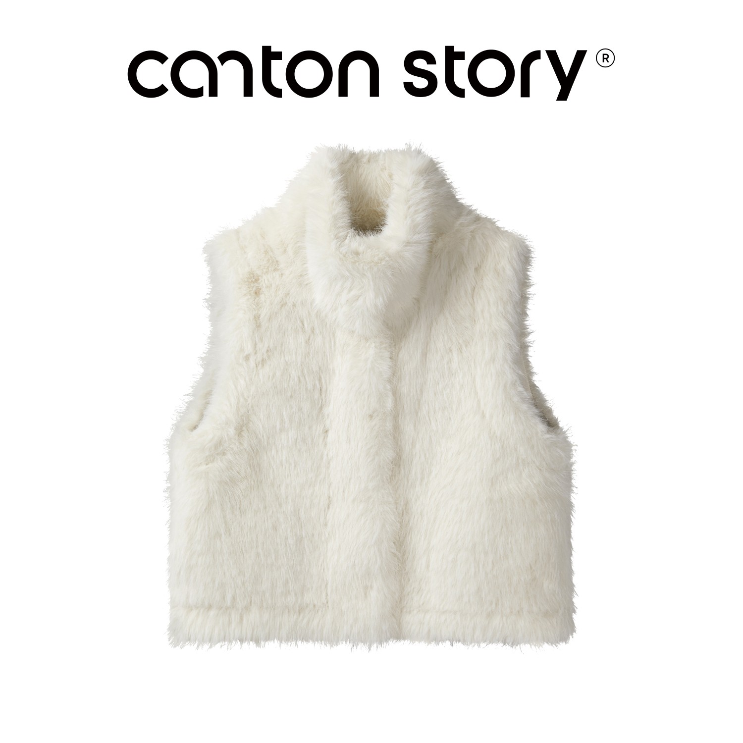 羊城故事-米杏色仿羊毛立领毛绒马甲氛围感保暖拉链背心Y51054278