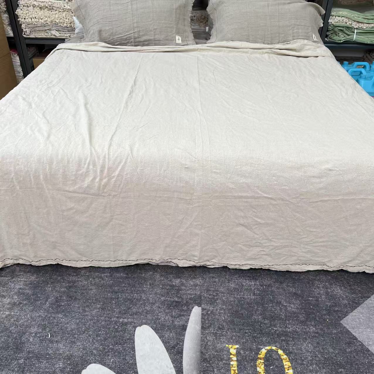 《蓝调》100%汉麻手绣床单睡单 小盖毯 透气吸汗舒适