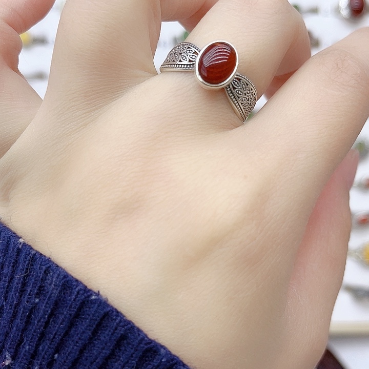 血珀戒指银S925镶嵌天然