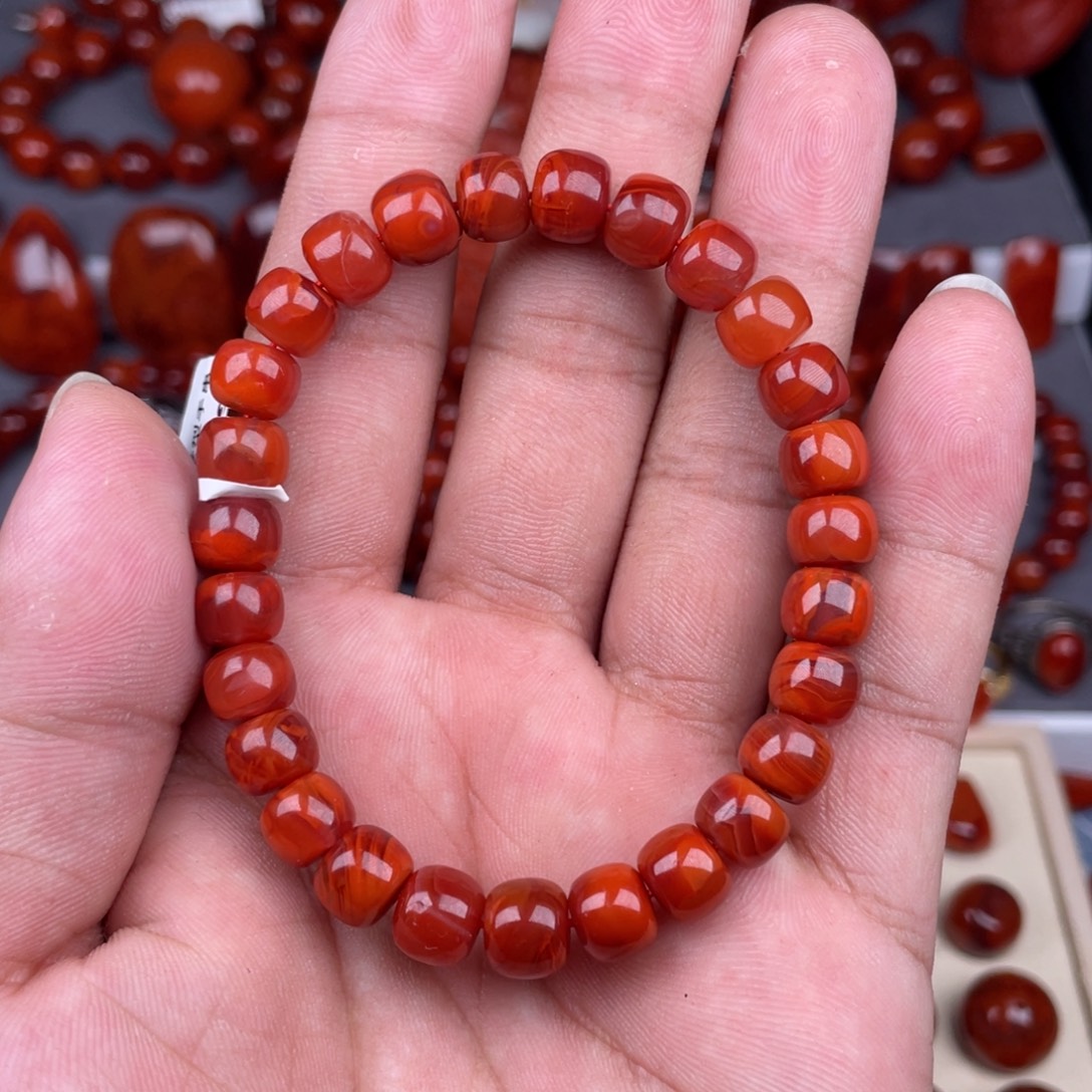 南红玛瑙未镶嵌瓦西南红老型手串8mm