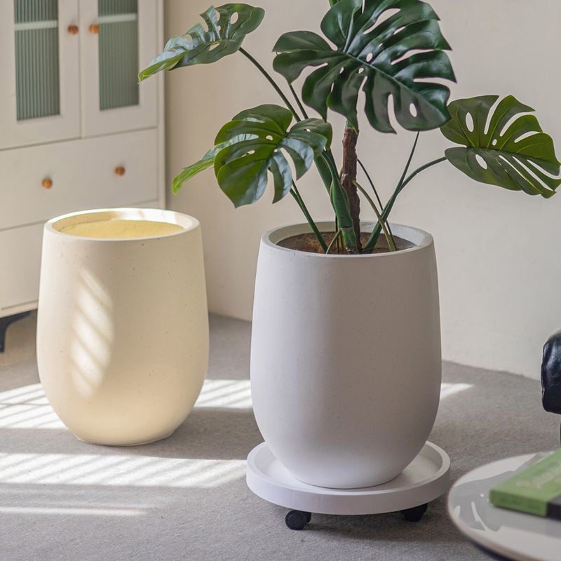 北欧风水滴镁泥花盆大口径椭圆高款客厅阳台绿植盆栽落地高档花盆