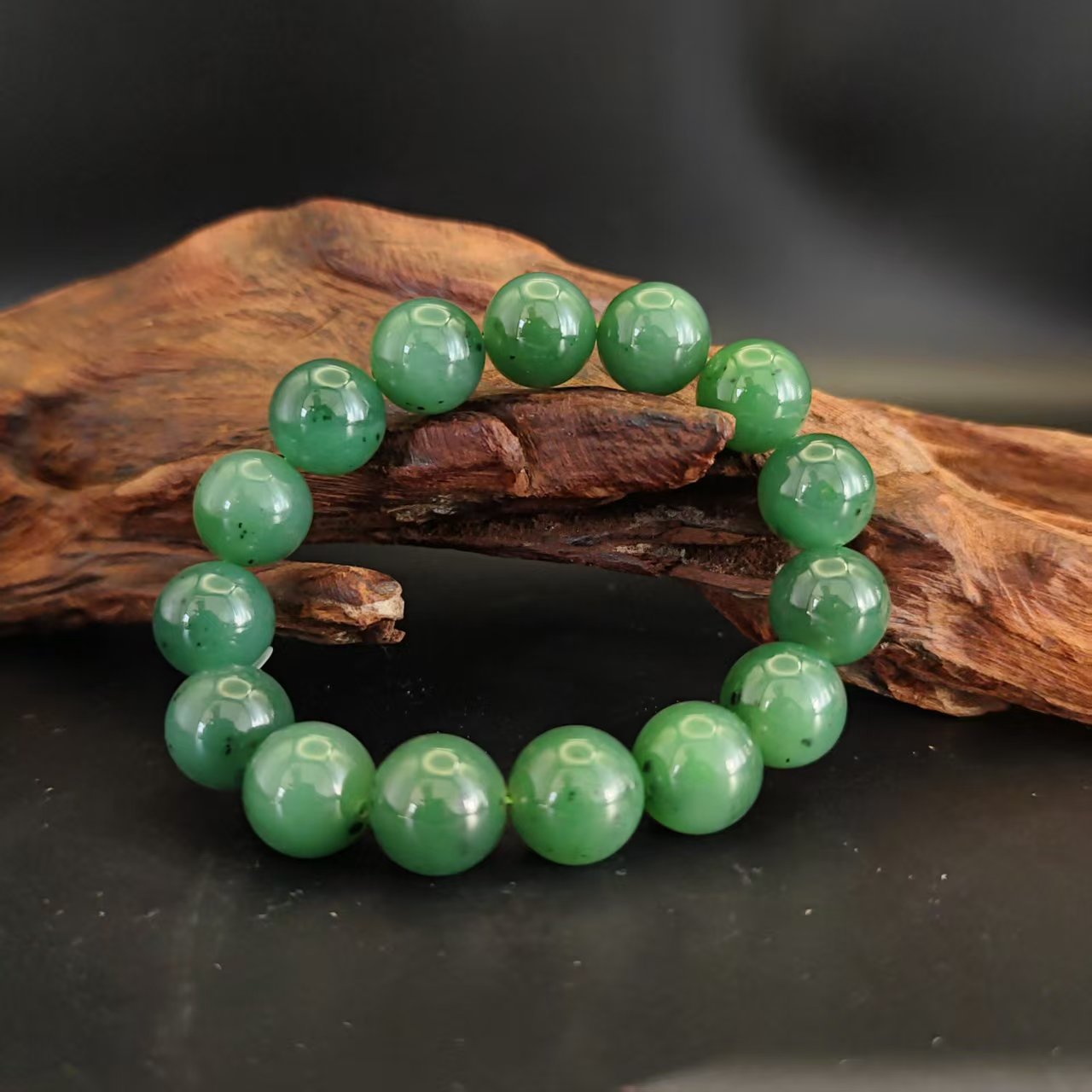 Z和田玉碧玉圆珠手串（卡14）4178