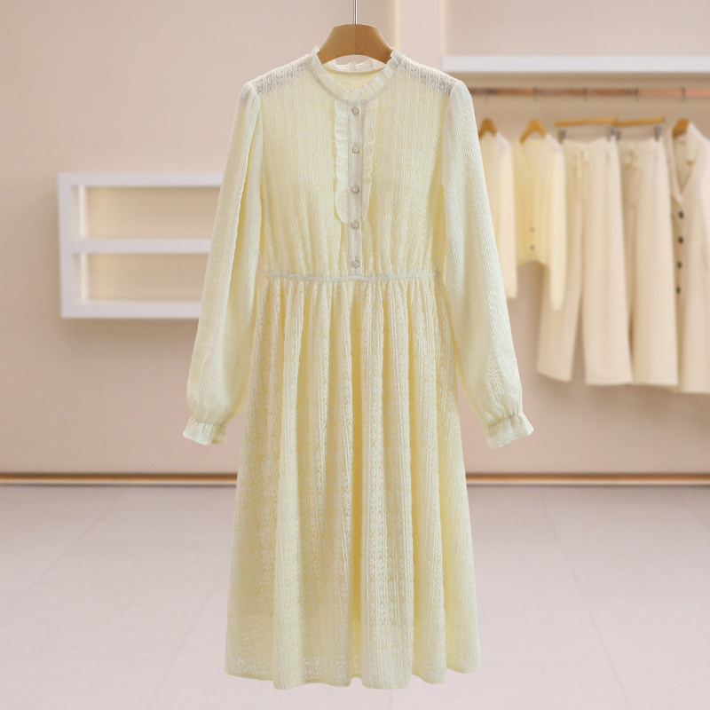 可可上身款【觅】甜美纯色松紧腰显瘦蕾丝连衣裙# BML58L002