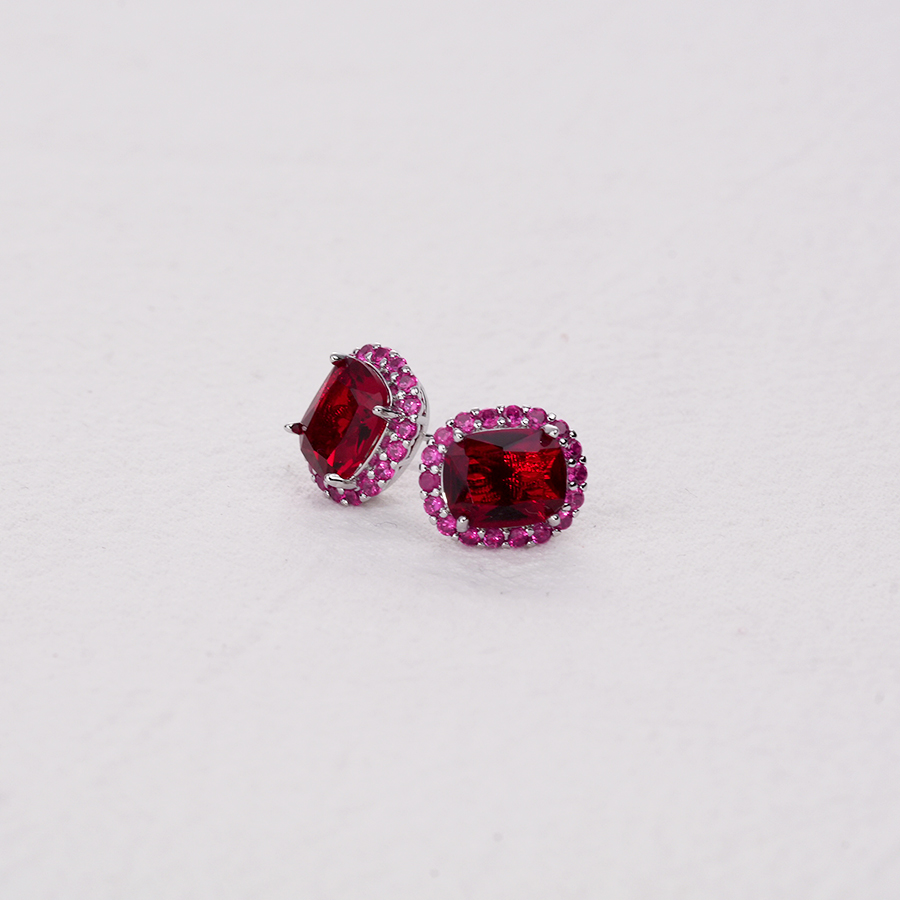 铜合金合成锆石耳饰 气质红色百搭小众耳饰-7057-1耳环