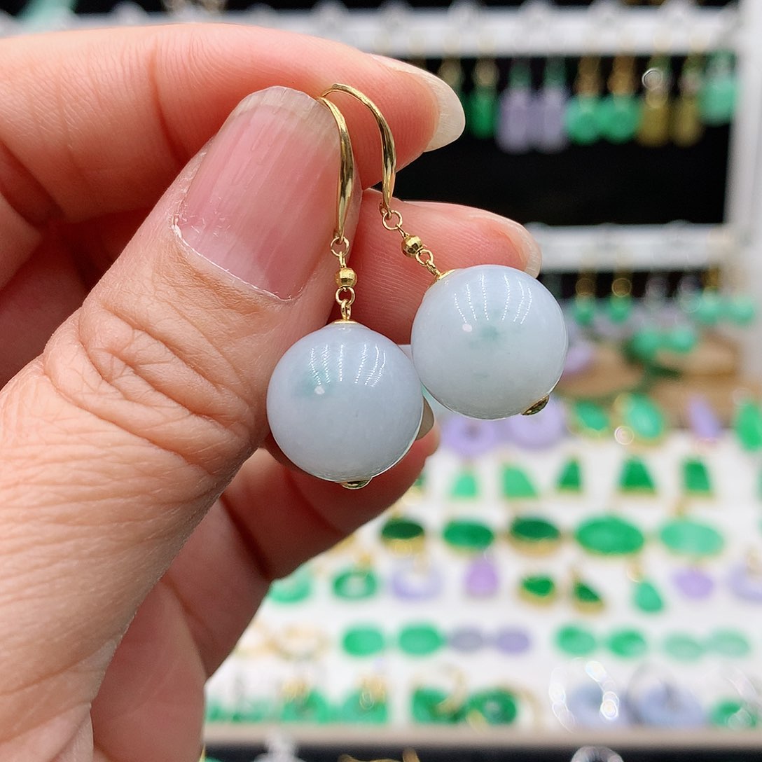 翡翠耳饰18K金镶嵌的