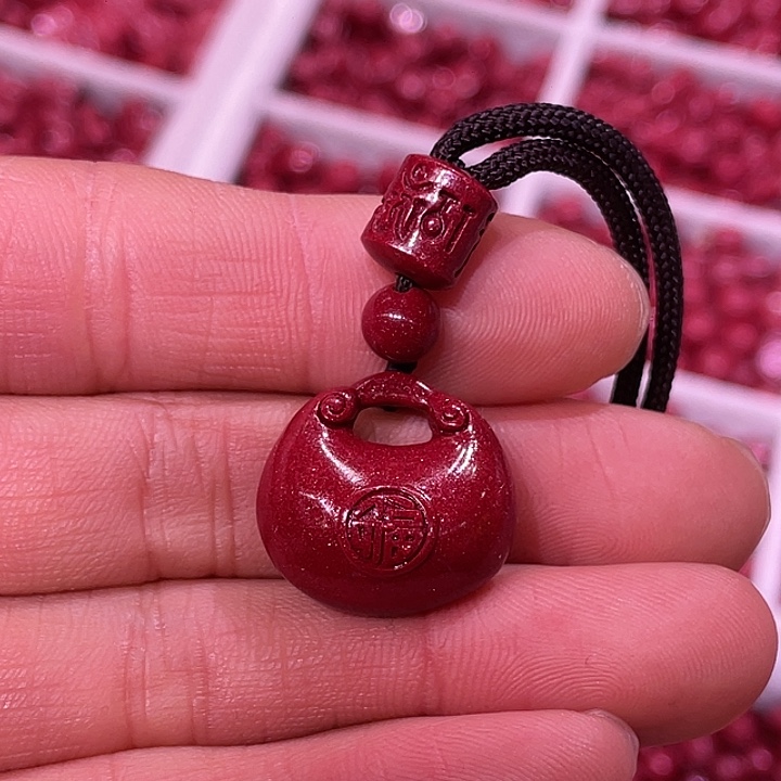 天然辰砂紫金砂胖福吊坠