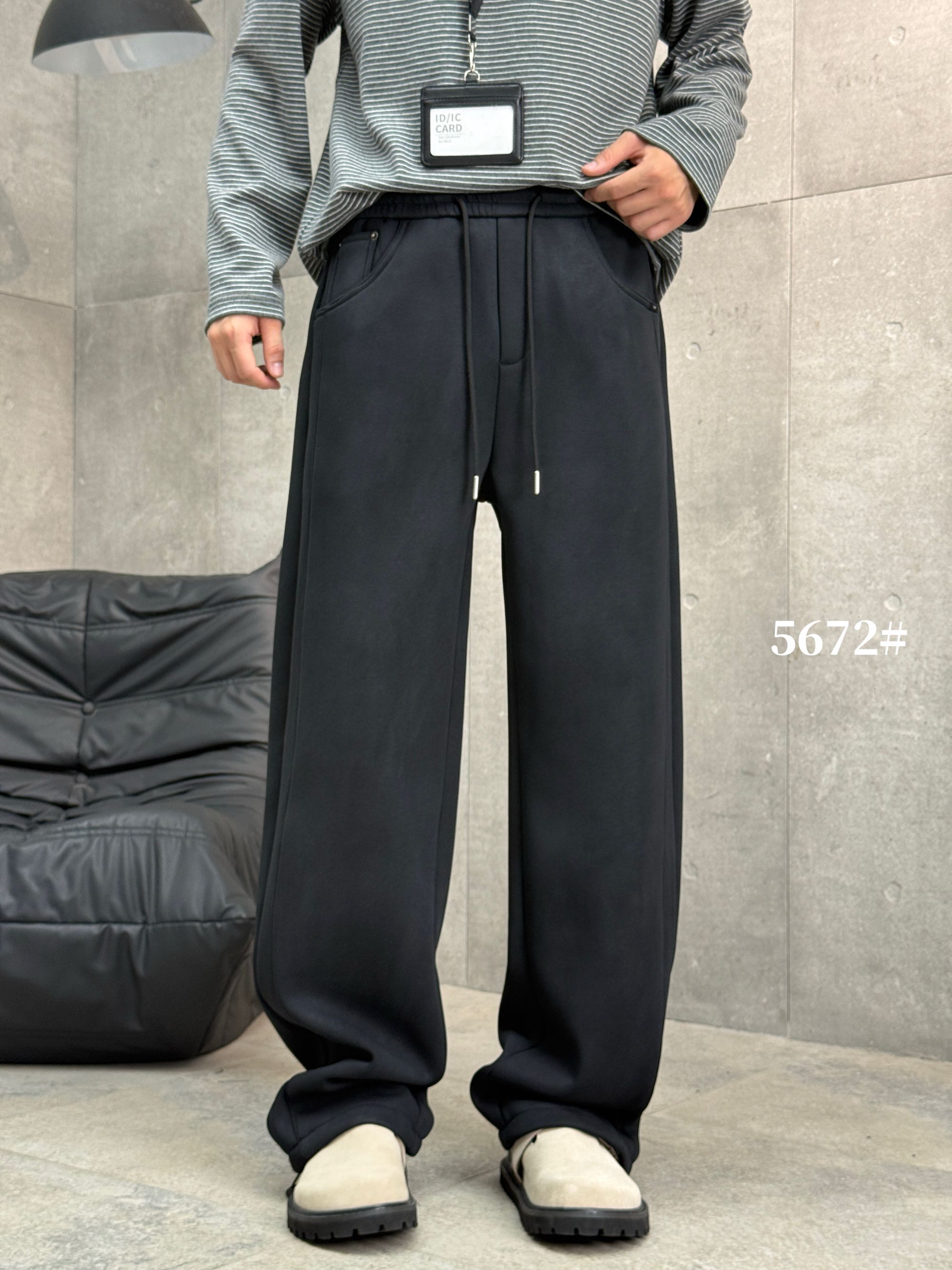 5672#（加绒加厚）情侣冬季男裤潮流加绒加厚直筒休闲裤