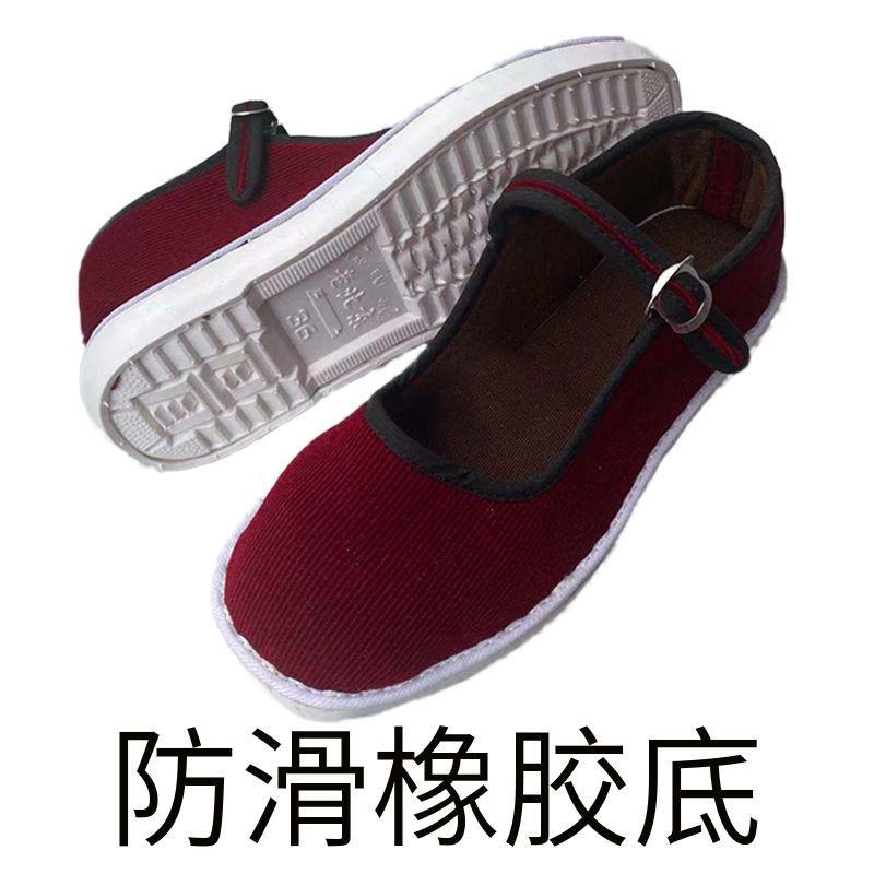 老北京布鞋中老年夏季透气防滑纯布一字扣带浅方口手工鞋软底耐磨