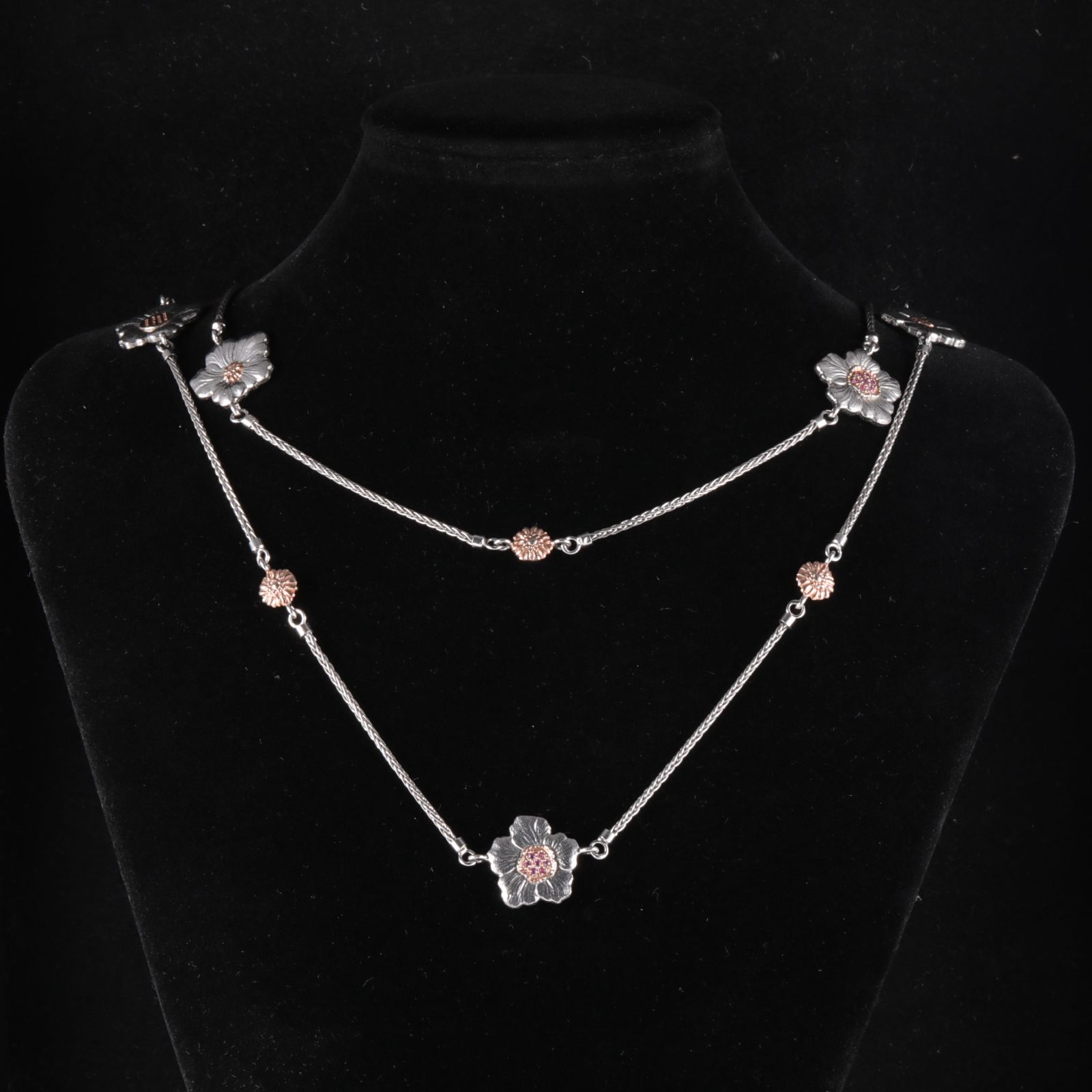 99新 BUCCELLATI/布契拉提 小花柳 BLOSSOMS粉色蓝宝石项链