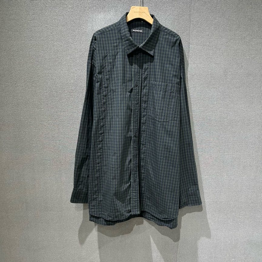 99新 Balenciaga/巴黎世家 （pm）刺绣logo格纹衬衫 40码/9192