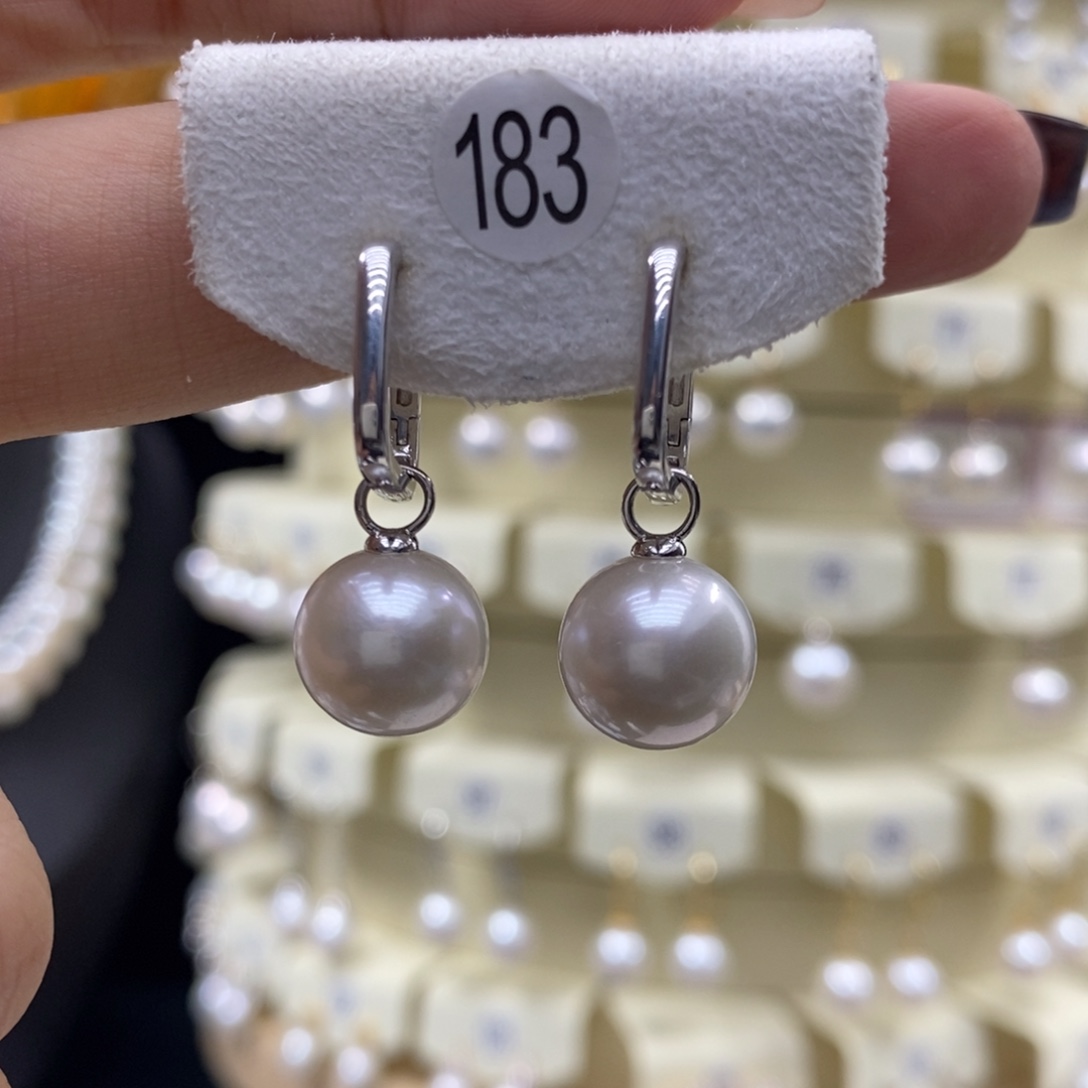 耳饰银S925镶嵌淡水珍珠14-15mm珍珠