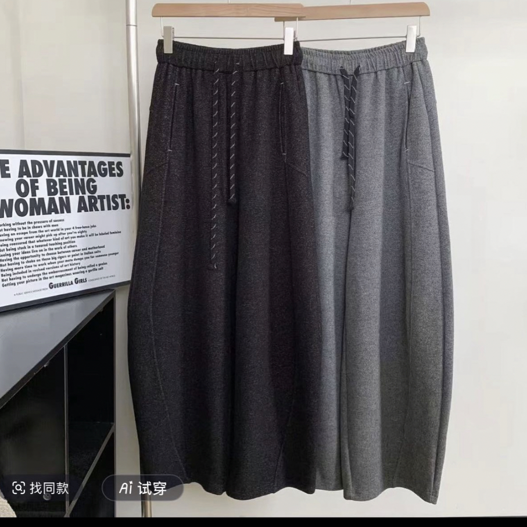 南瓜家806家加绒加厚毛呢弯刀裤