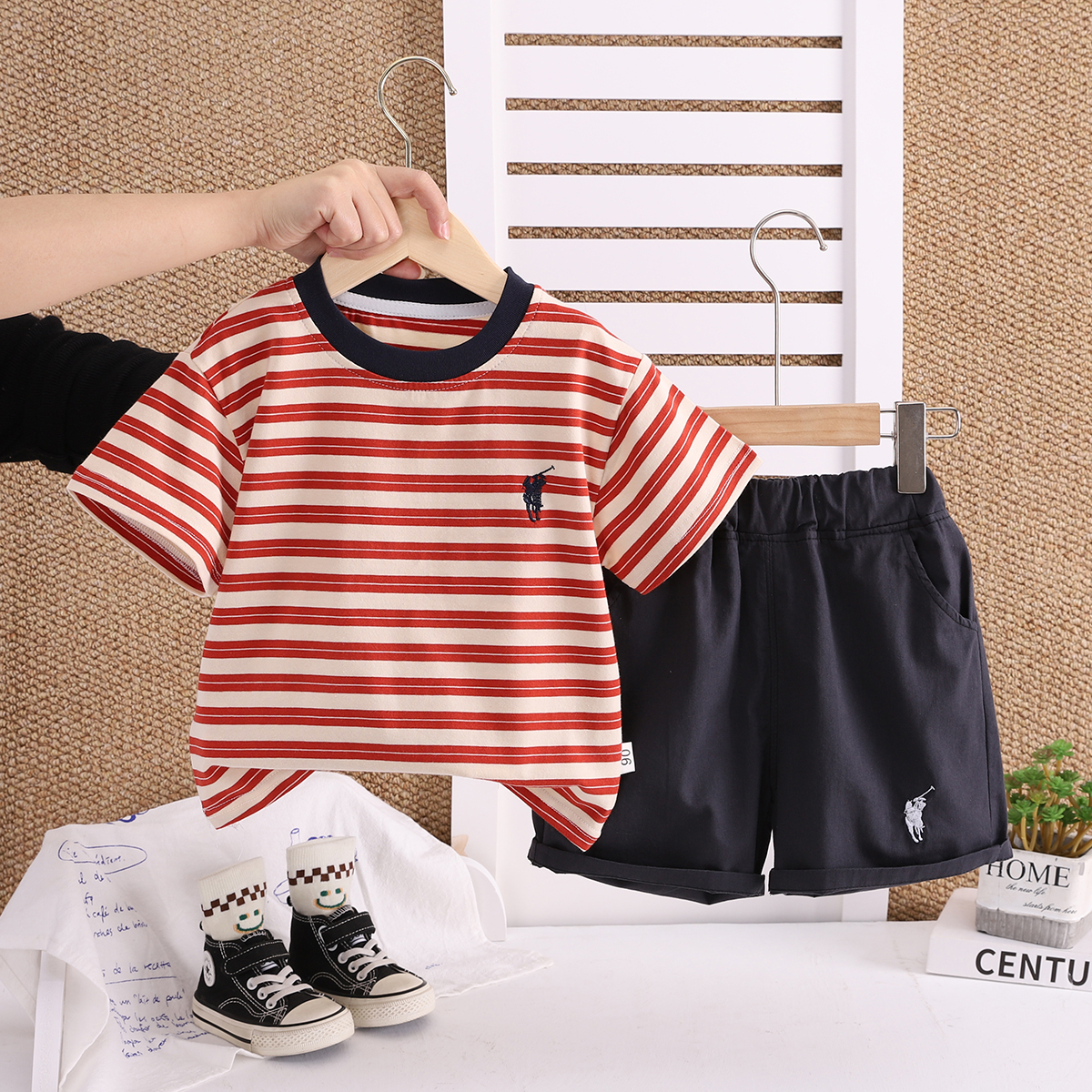 男宝套装儿童夏套装2025新款洋气宝宝衣服中小童夏季套装条纹