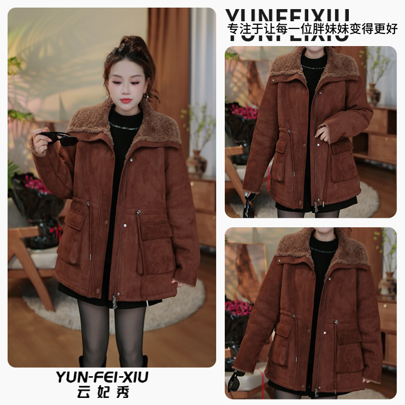 云妃秀大码女装外套时尚日常胖妹妹显瘦宽松减龄毛呢外套冬77238