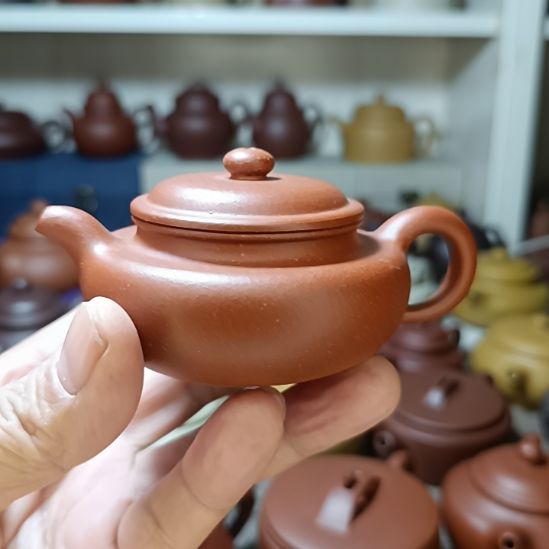 紫砂茶壶原矿红降坡仿古130cc半手工