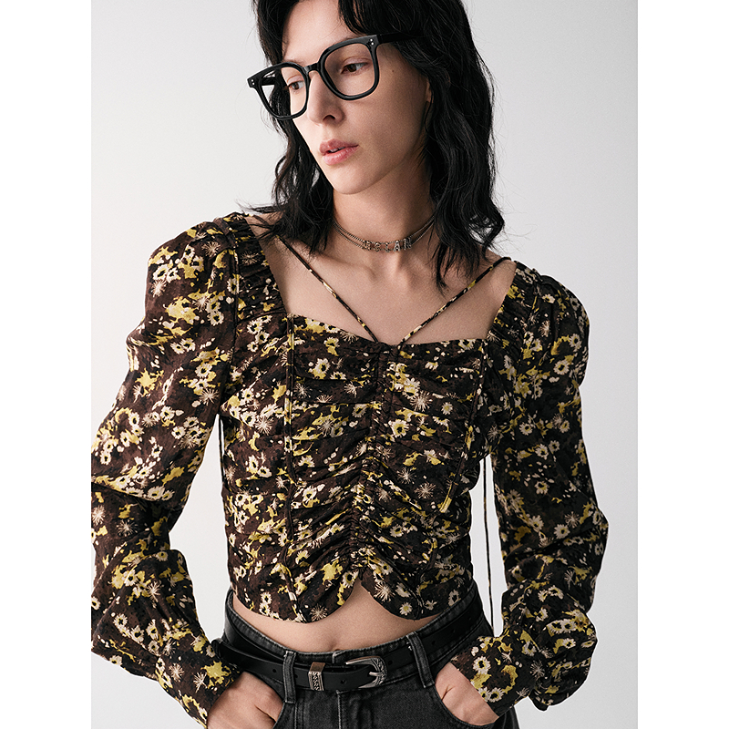 MSLAN【商场同款】秋季新款挂脖方领套衫碎花清新MGCN302