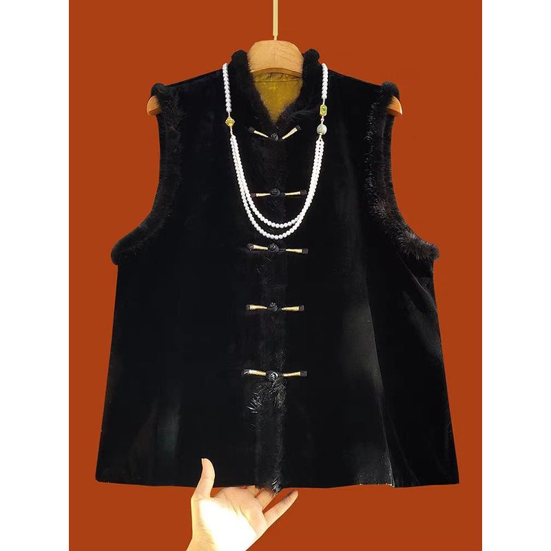 2025国风中式金丝绒马甲坎肩盘扣新款复古背心立领外套中国风