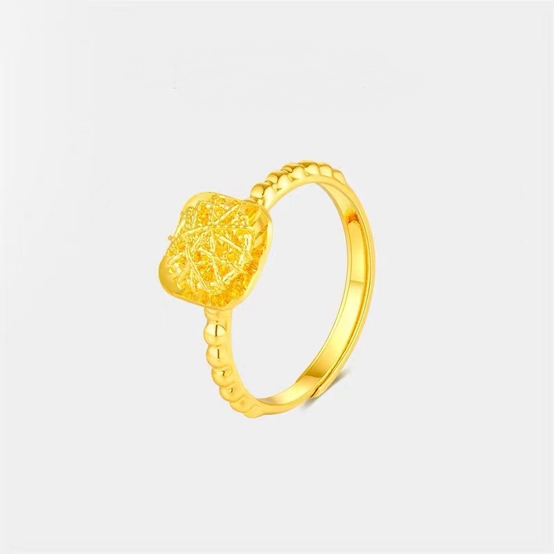 【玖玖黄金】足金999投资金 5G爆闪开口方糖戒指 