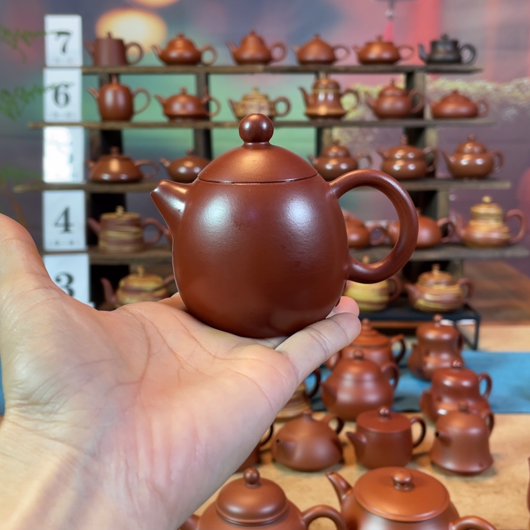 茶壶紫砂啊****。潮州手工手拉朱泥龙蛋壶