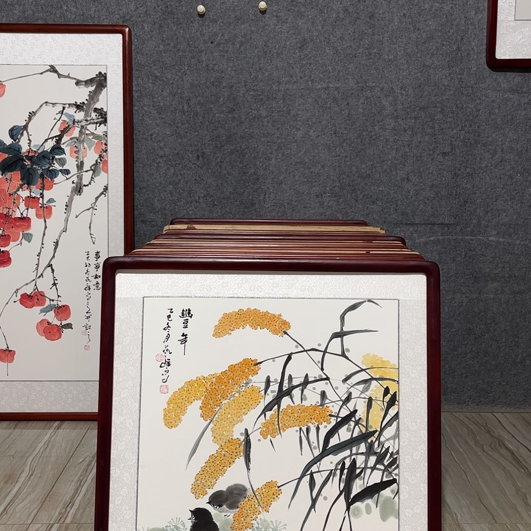 国画书画作品带框63×63