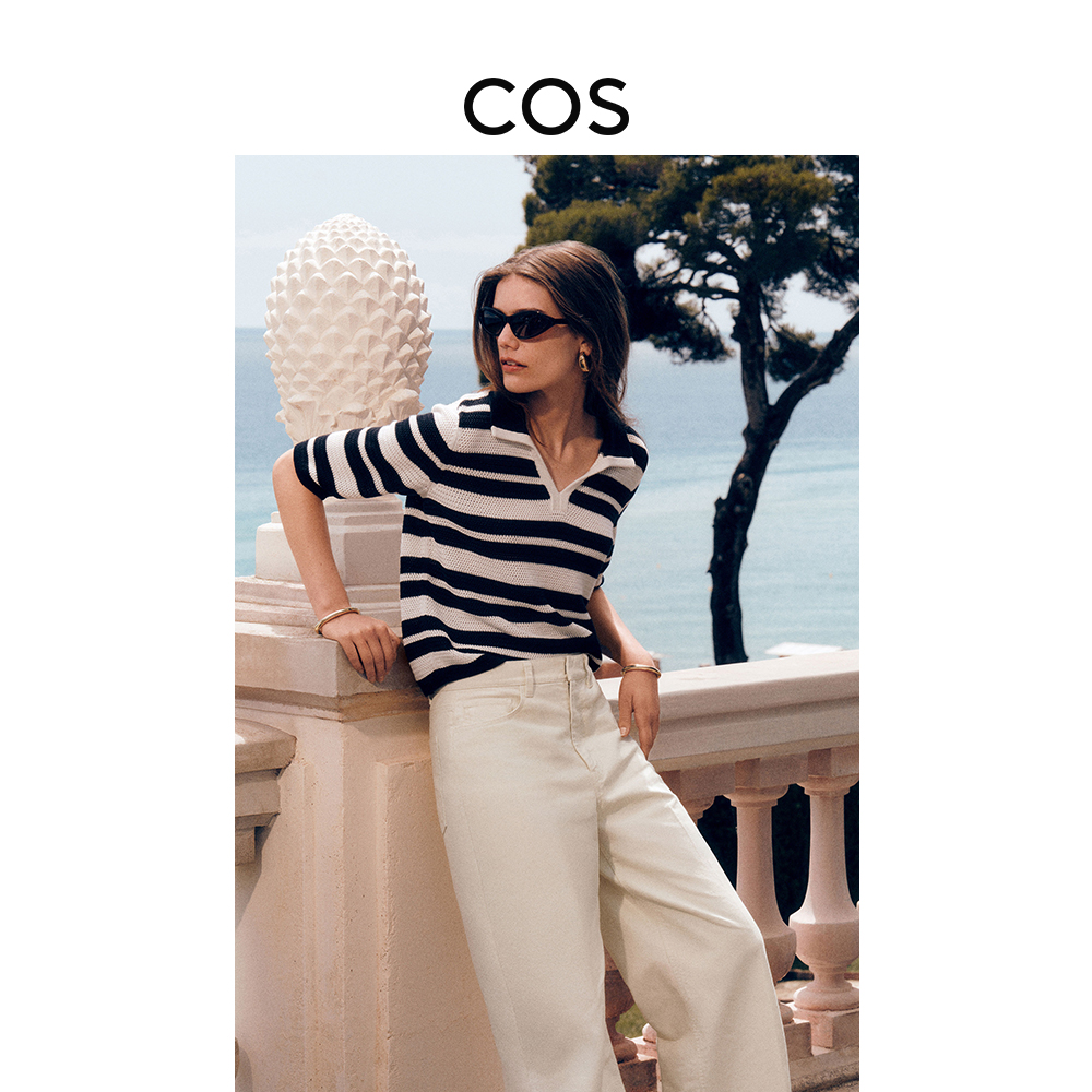 COS女装 标准版型棉质帆布感直筒裤米白色2025夏季新品1283726001
