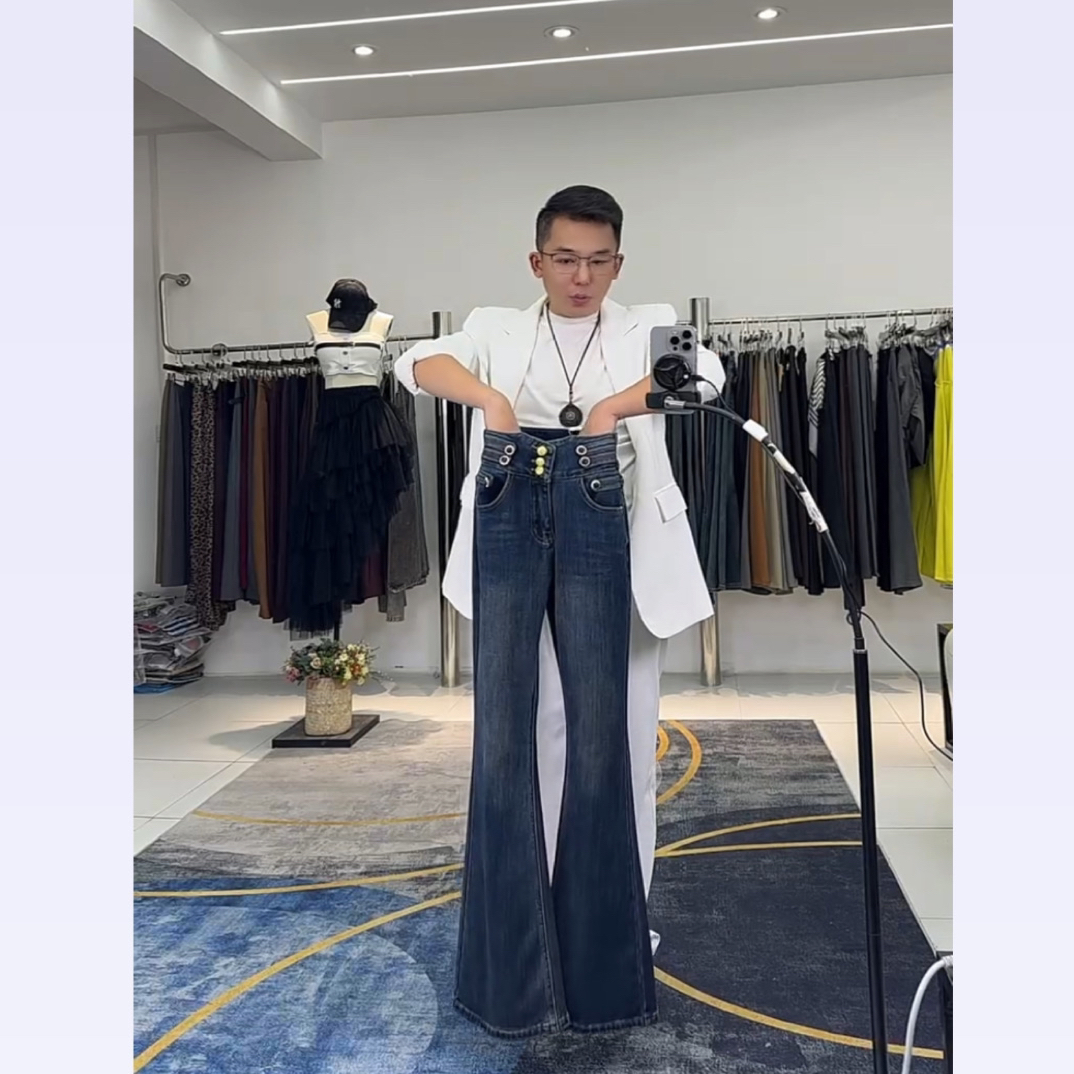 加绒99272原创设计高腰收腹修身定制加长性感辣妹弹力微喇牛仔裤