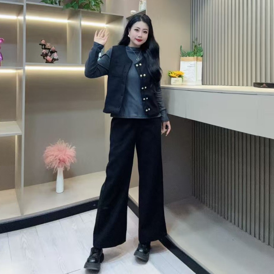 冬季三件套-甜 5124时尚潮流纽扣设计气质女人味胖MM大码女装新款