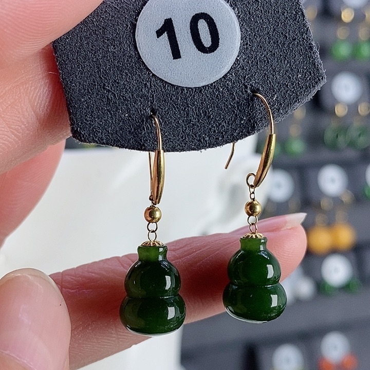 和田玉耳饰18K金镶嵌