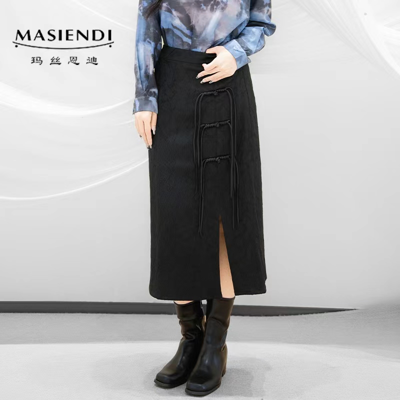 MASIENDI/玛丝恩迪秋季新中式国风显瘦提花高腰半裙22267