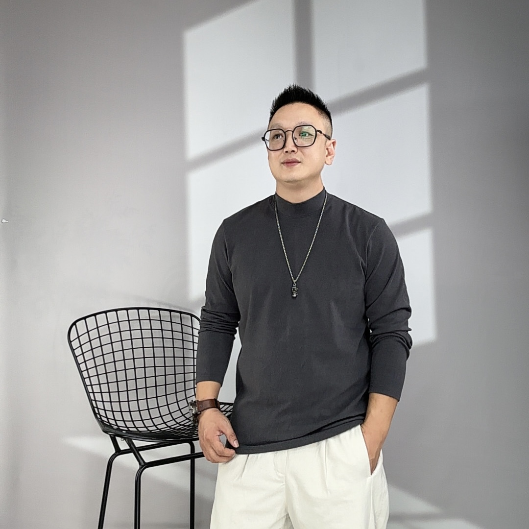 【现货】双面磨毛一体绒保暖不臃肿长袖纯色半高领中领男士打底衫