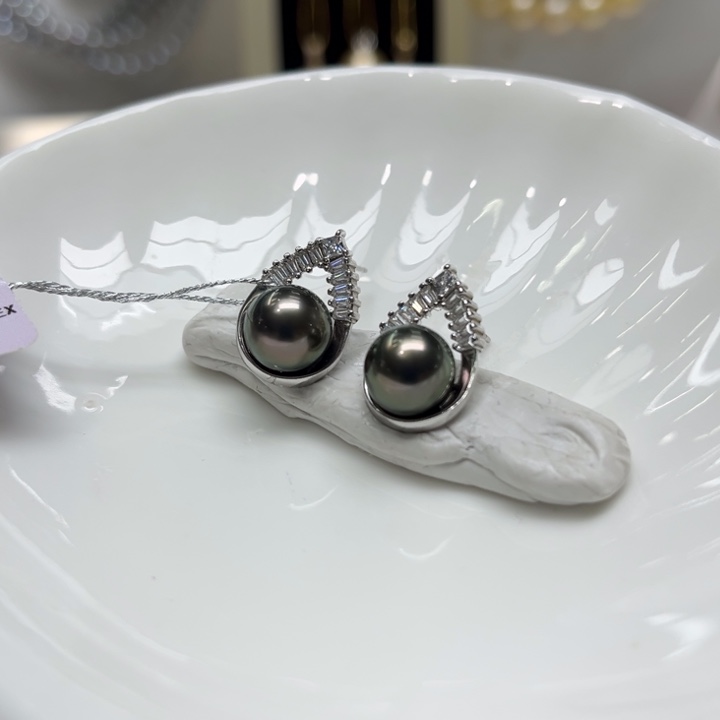 海水珍珠耳饰银S925镶嵌