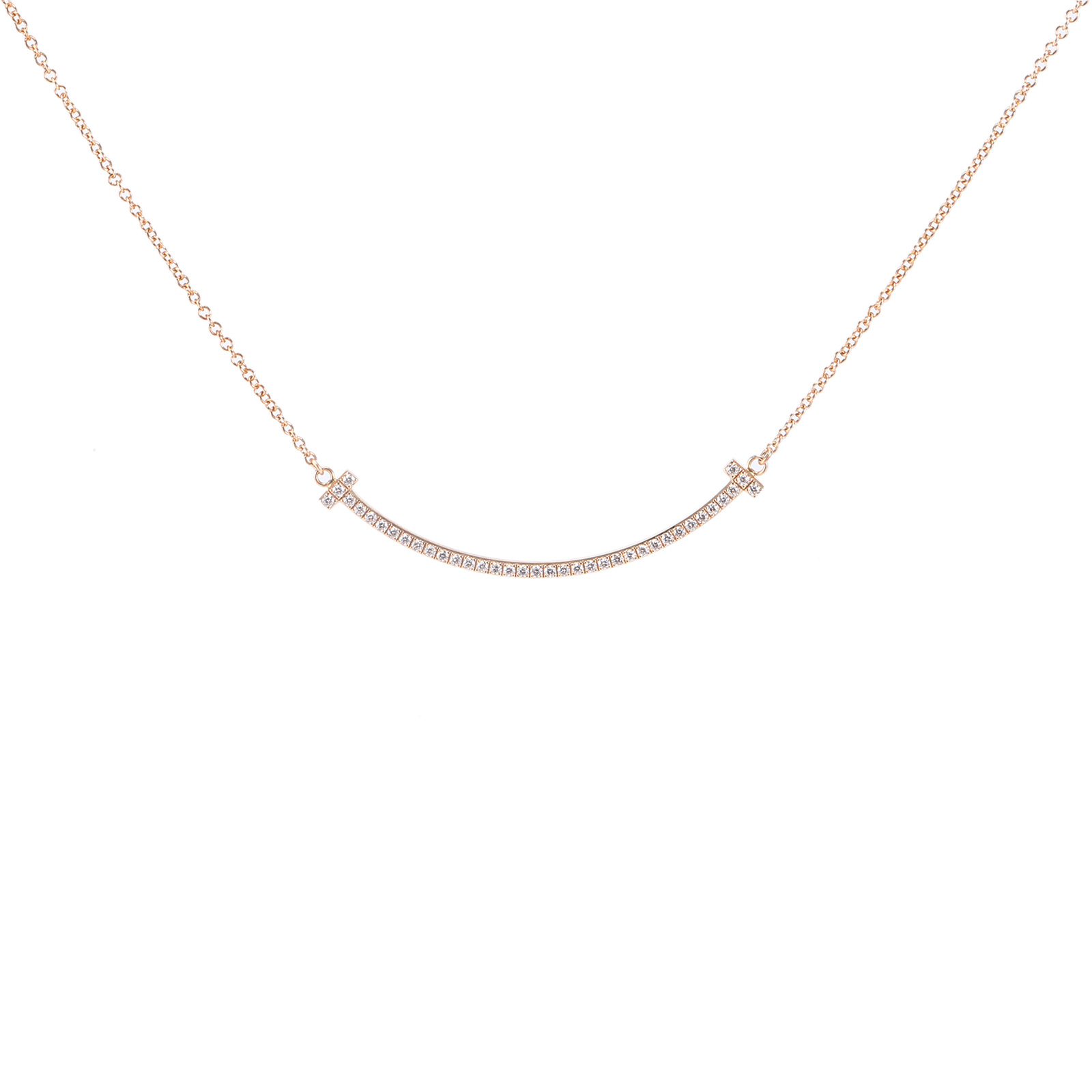 99新 Tiffany & Co./蒂芙尼 小花柳 T 微笑项链 小号玫瑰金