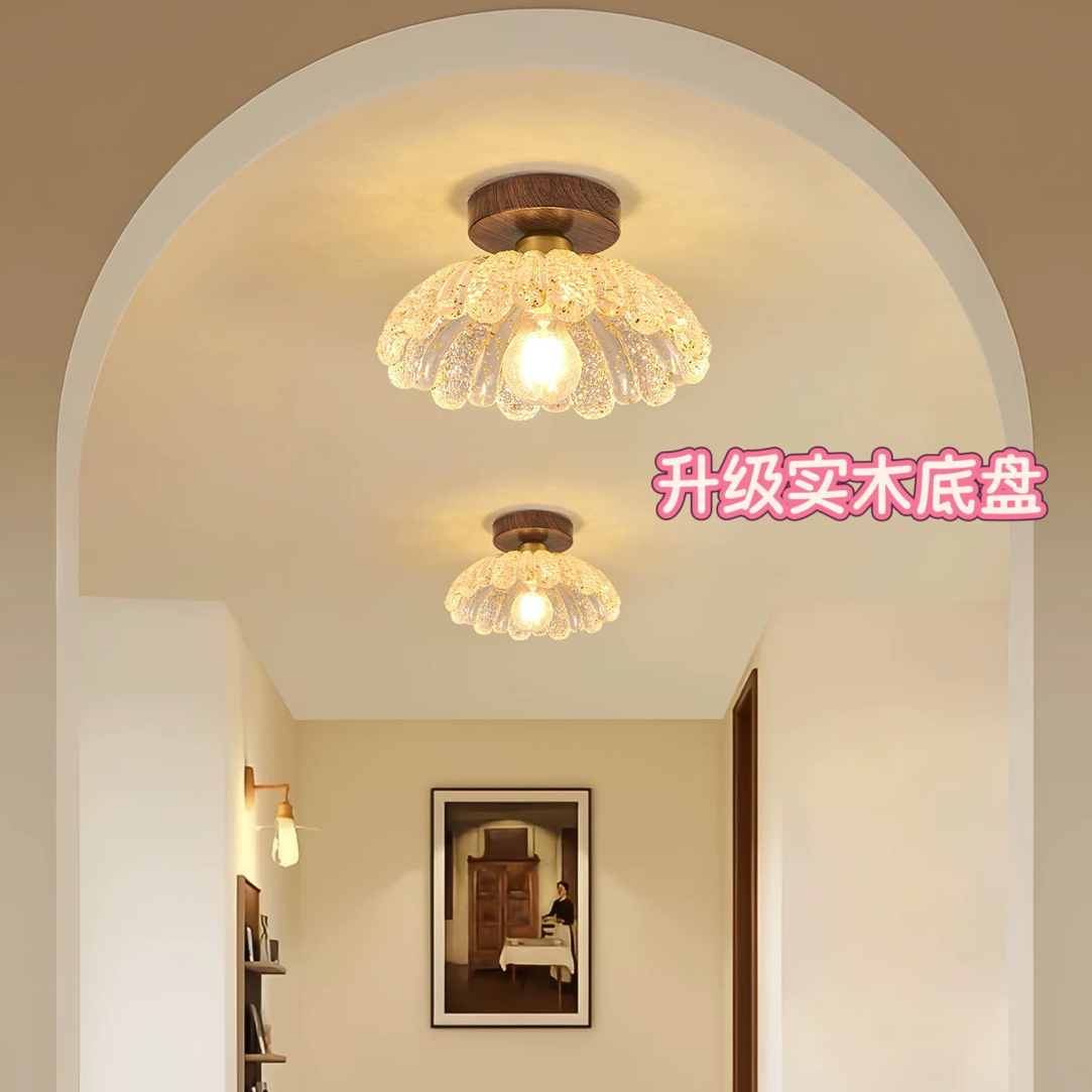 法式复古花瓣过道灯走廊阳台灯羽毛衣帽间入户玄关吸顶灯具高级感