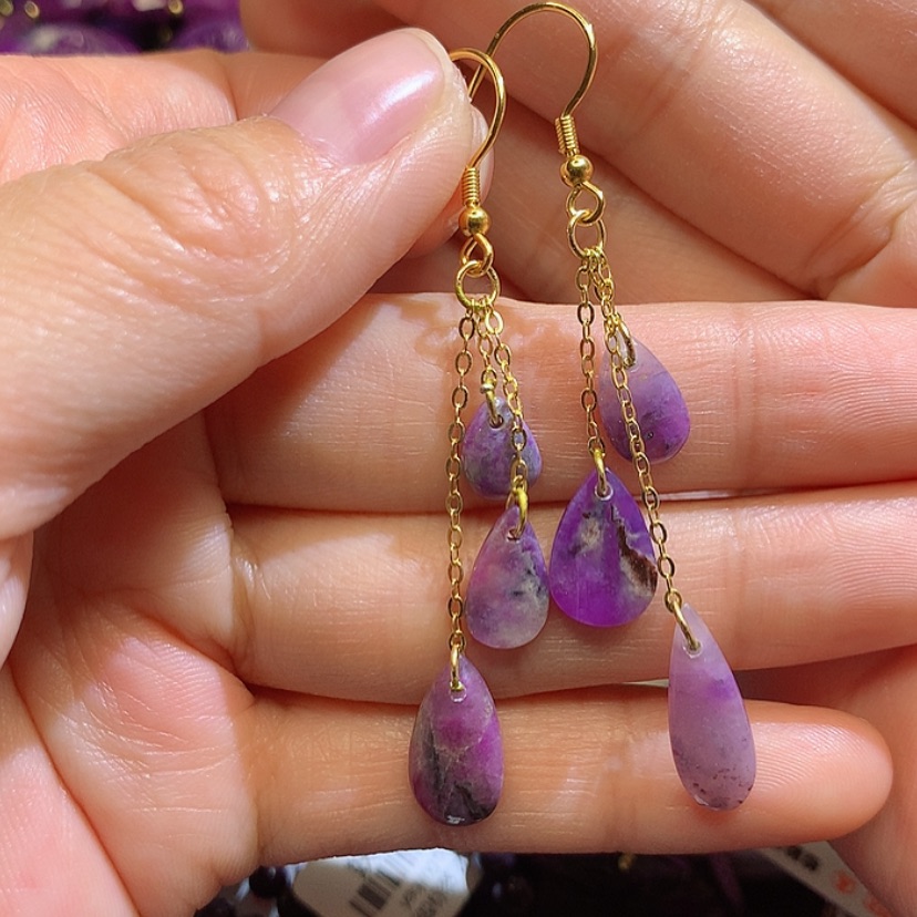 【闪购商品】苏纪石（舒俱来）耳钩银S925镀金镶嵌