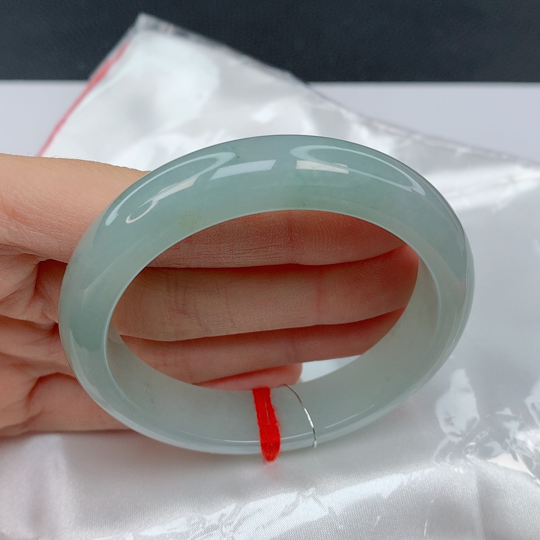 翡翠手镯未镶嵌54正圈冰透天青色耐看