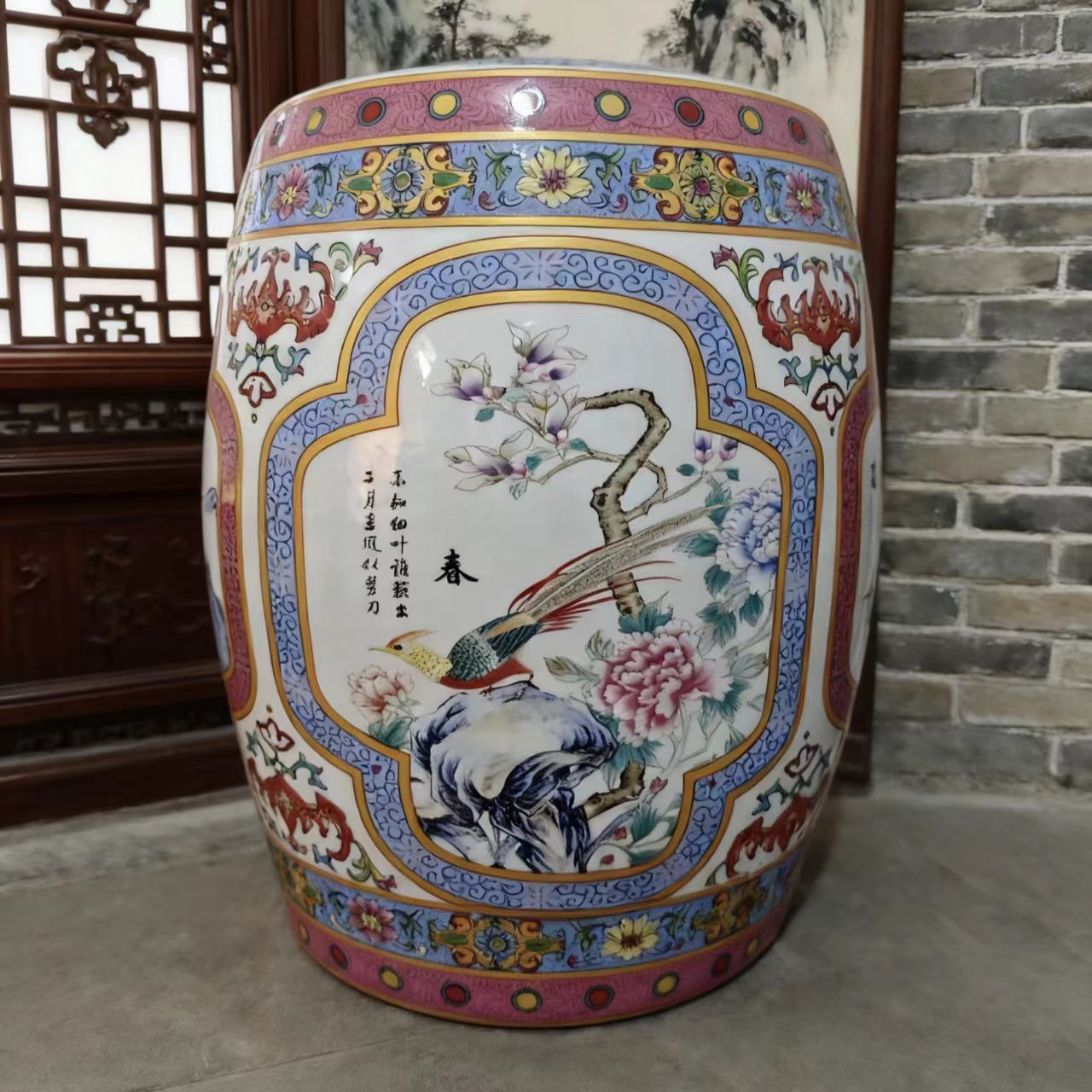 高度32肚径27景德镇陶瓷四面开窗春夏秋冬大米缸20斤装