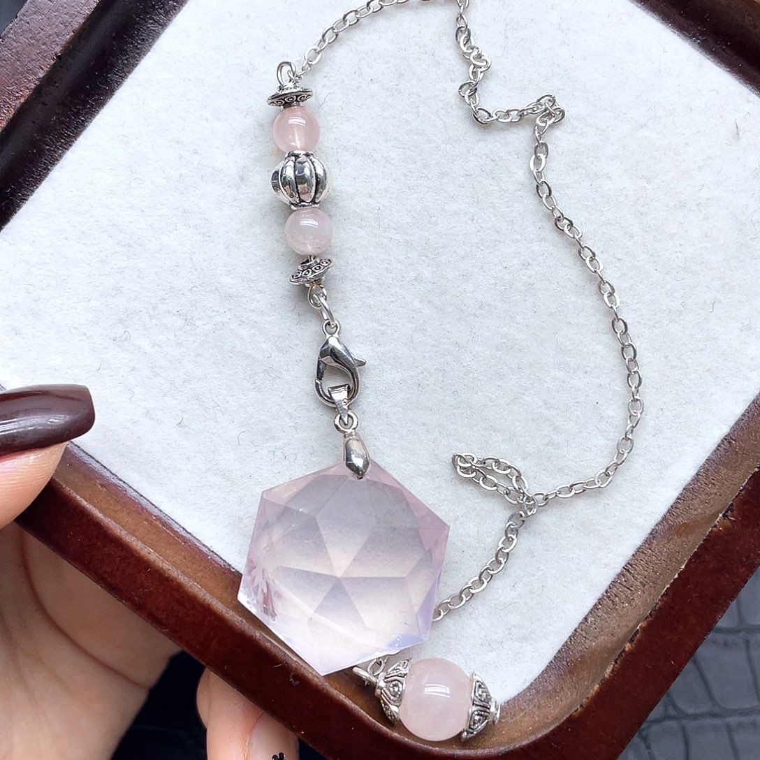 未镶嵌珠宝半成品水晶5粉晶切面吊坠