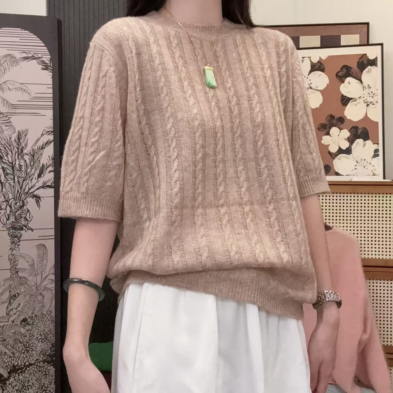 IXIAN女装-秋季薄款圆领宽松型针织气质纯色百搭时尚休闲女羊毛衫