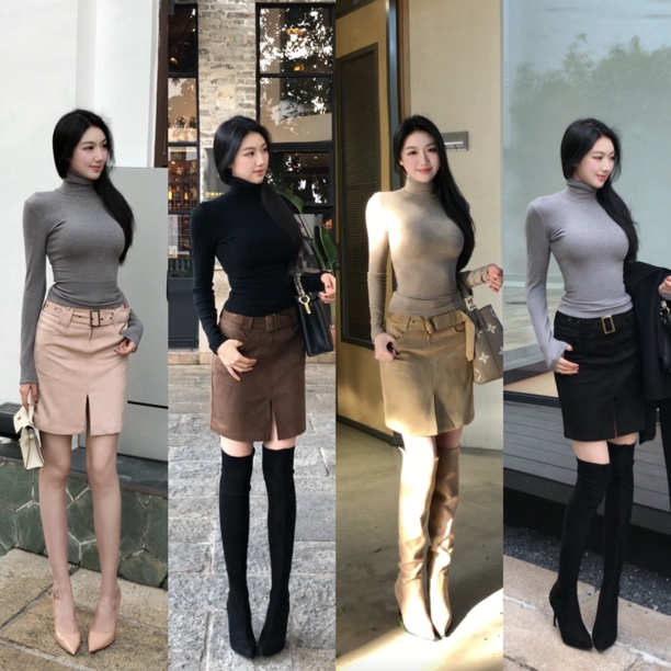 希野逸儿【伦敦秋叶】新款秋冬气质韩版高腰中长裙通勤直筒半身裙女