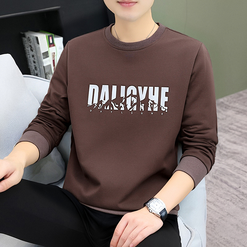 休闲长袖打底衫男士秋款圆领时尚潮流卫衣美式宽松潮流痞帅长T恤