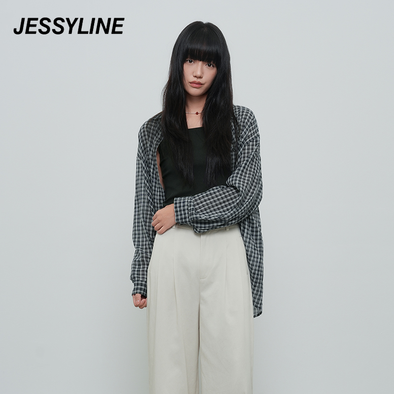 jessyline春季新款 杰茜莱格子 纯棉中长款衬衫 511202063