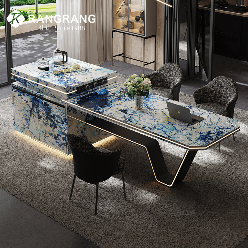 【热卖设计款】意式轻奢岩板岛台餐桌一体岛台餐桌一体2025新款