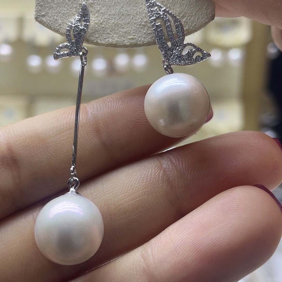 淡水珍珠耳饰银S925镶嵌