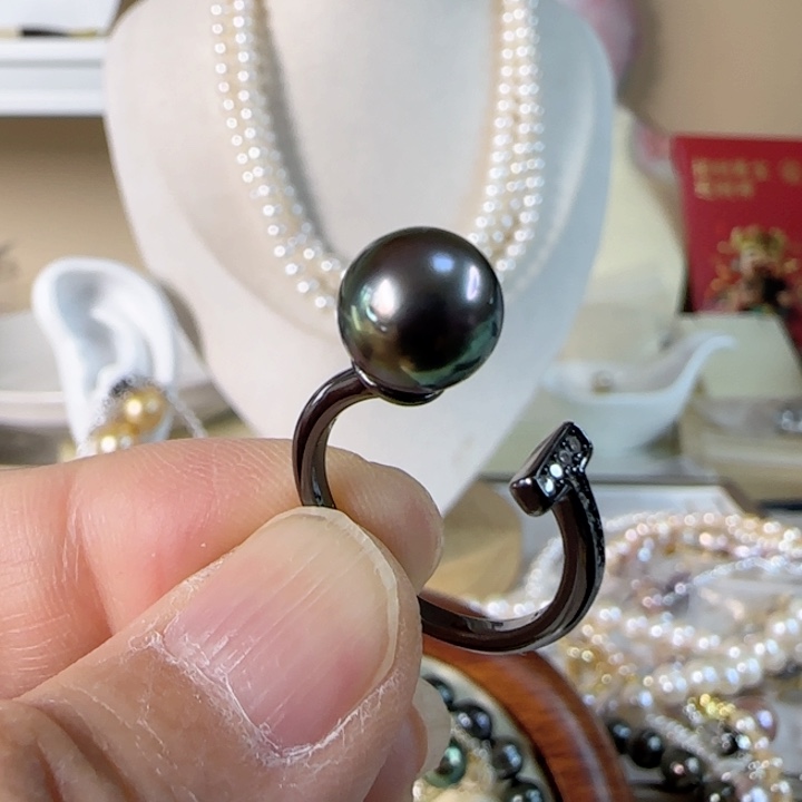 银S925镶嵌海水珍珠9左右大溪地孔雀绿有瑕疵用****0