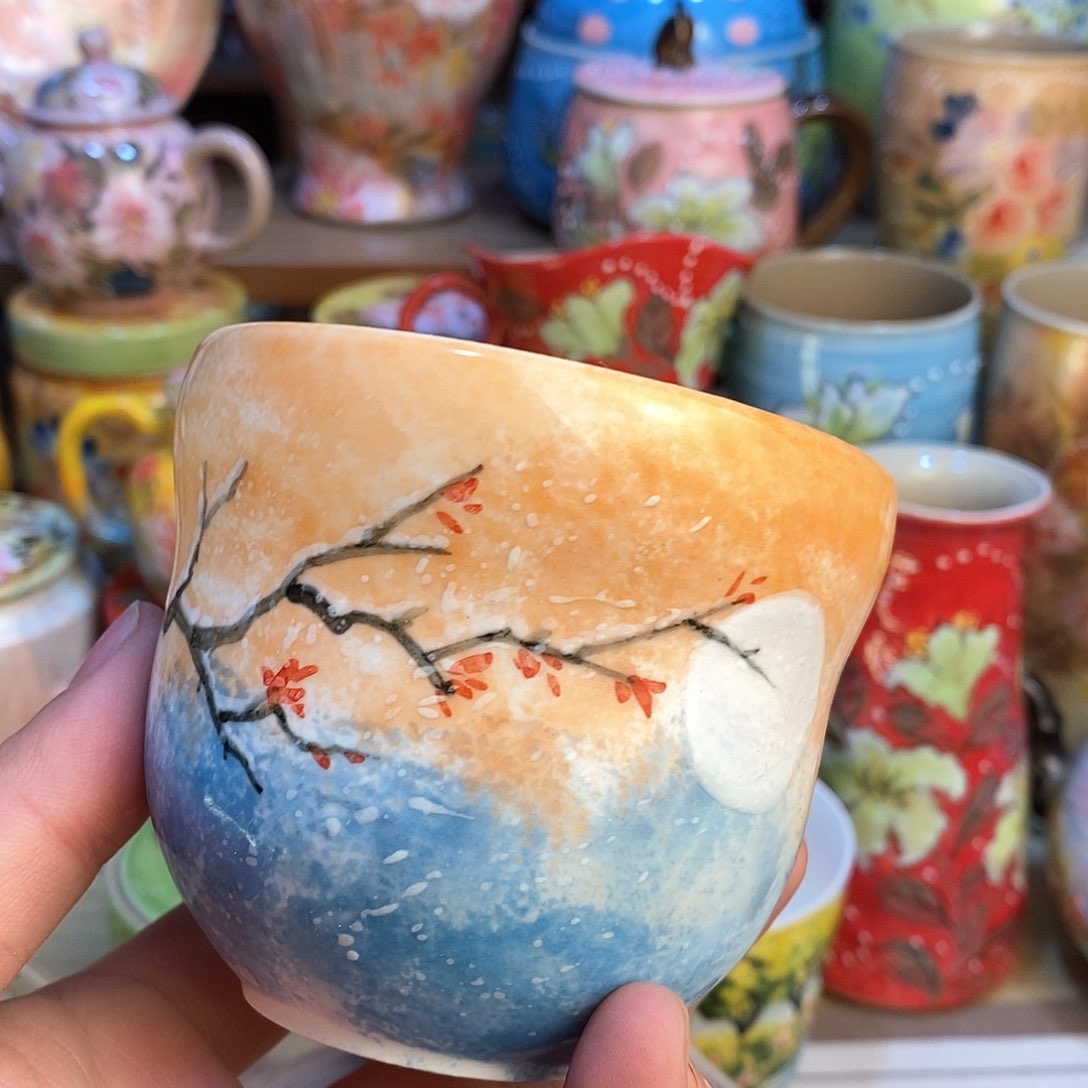 瓷片手绘陶瓷，新年快乐