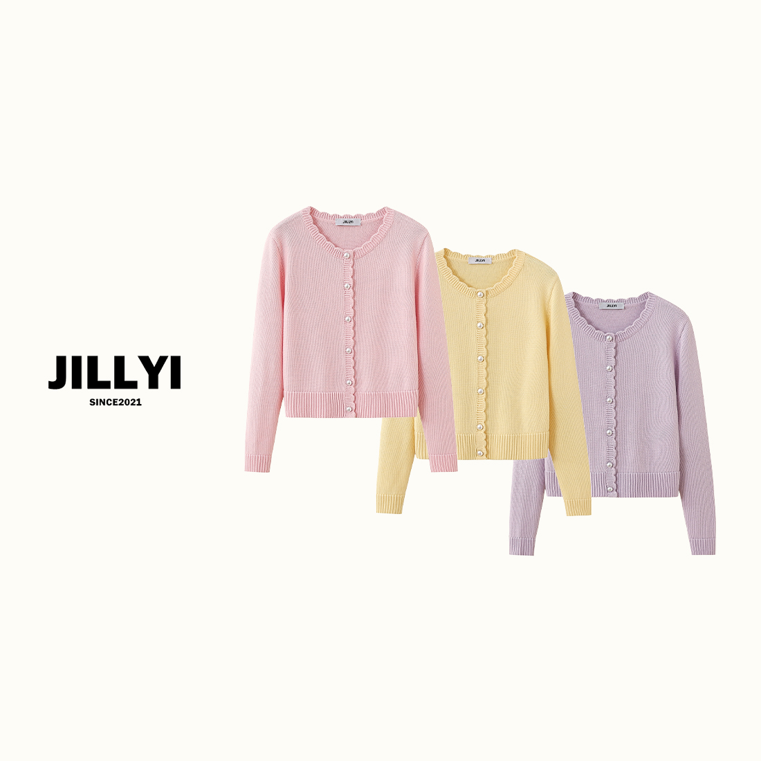 jillyi【奶油马卡龙】三色圆领宽松秋季休闲风简约韩版百搭针织衫